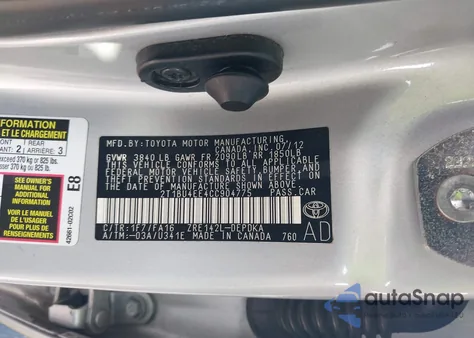 2012 Toyota Corolla L from USA, damaged, VIN 2T1BU4EE4CC904775